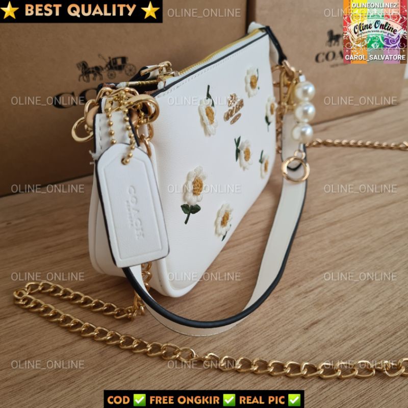 tas wanita shoulder bag logo floral rajut aplikasi bunga daisy flower aksesoris mutiara pearl CH gift set kondangan shoulder bag with box