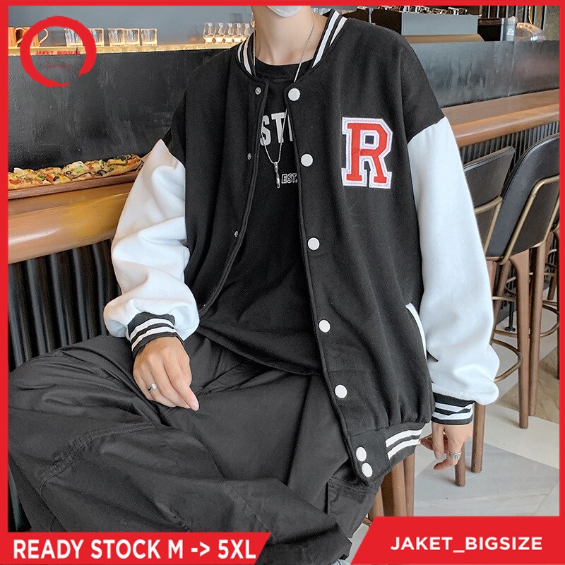 Jaket Varsity R Bisbol Base Ball Cowok Cewek Dewasa Warna Hitam Jumbo Big Size M L Xl 2xl 3xl 4xl 5xl