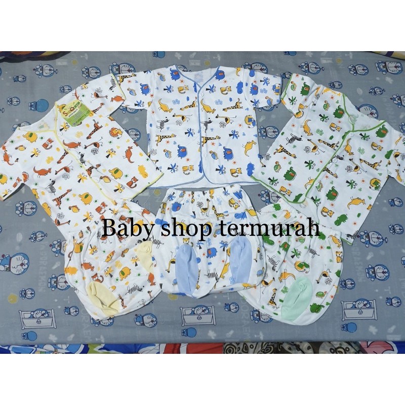 3Stel BAJU PENDEK &amp; CELANA POP BAYI BERMOTIF Newborn 0-3BULAN