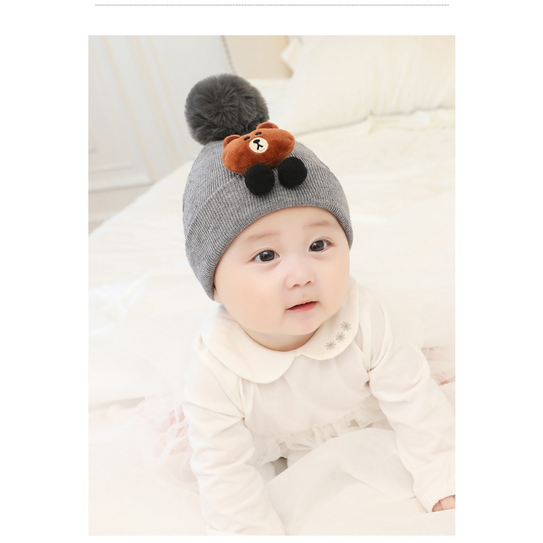 BABY STORE01 - KP107 TOPI KUPLUK RAJUT BAYI TELINGA MOTIF BERUANG COKELAT TANPA SCARF/SYAL