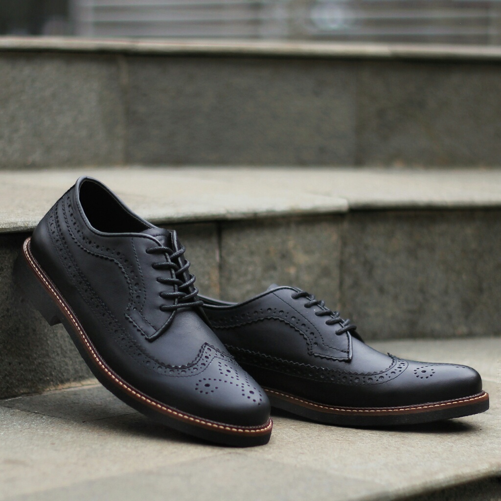 BRITISH BLACK ORIGINAL x KENZIOS Sepatu Kulit Sapi Asli Full Hitam Pria Formal Pantofel Tali Kerja Kantor Dinas Resmi Guru Kantoran Pesta Undangan Wedding Kondangan Nikah Wisuda Kuliah Semi Casual Brogue Derby Oxford Genuine Leather Kenzio Footwear Keren