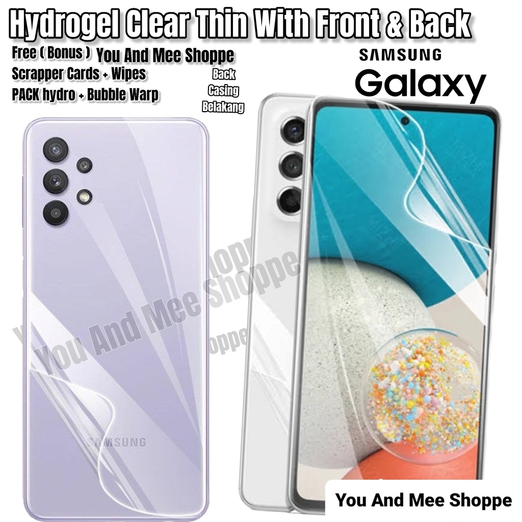 Hydrogel Clear Front-Back SAMSUNG A14 A53 A54 A33 A73 A23 A13 A52 A52S A72 A32 A34 A22 M14 M33 M53 M23 M13 M32 Hidrogel Full Cover-Ful Coverage Bening Glossy-Glosy Jelly Hydro Depan-Belakang Antigores-Anti Gores Transparan-Transparent Tipis-Bagus-4G 5G S