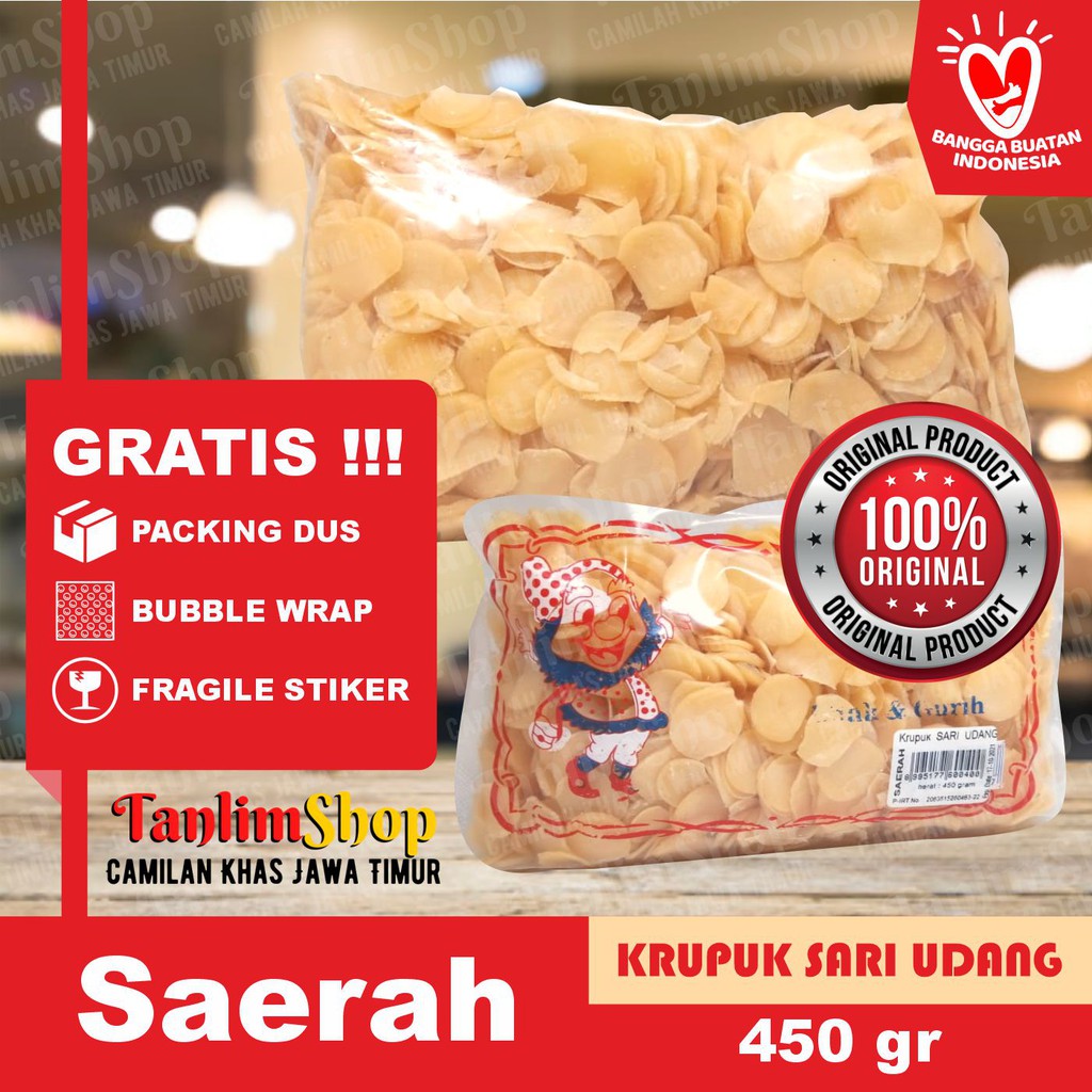 Krupuk Kerupuk Sari Udang Saerah ASLI Sidoarjo (450gr)