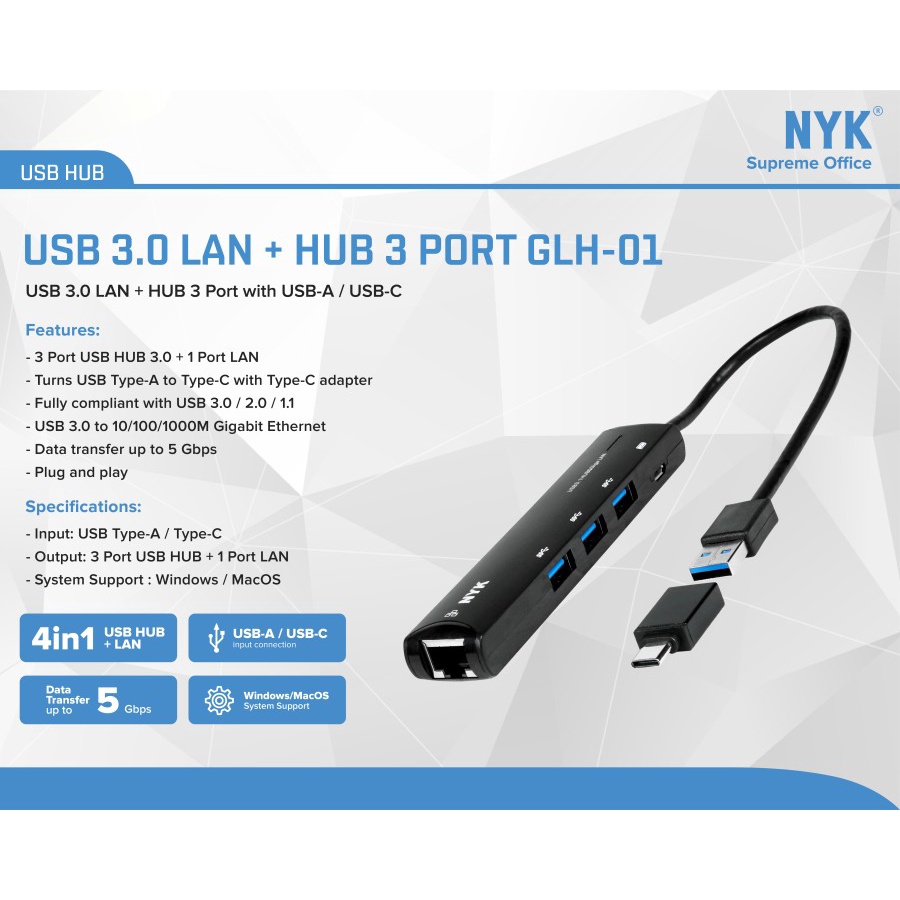 USB To Lan Type C GLH01 / USB Hub To LAN NYK / USB 3.0