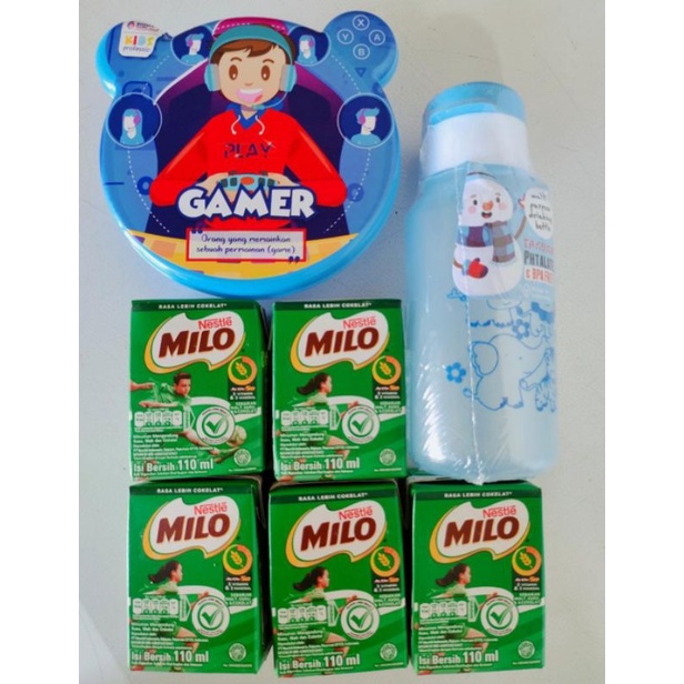 SUSU MILO 110ml 5 pcs + Kotak makan + Botol minum