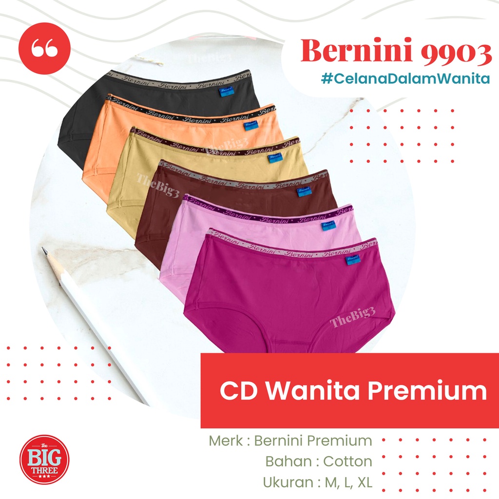 BERNINI PREMIUM Celana Dalam Wanita 100% Katun - Ukuran M L XL | CD BERNINI-B COTTON 9907 9906 9903 70102 thebig3