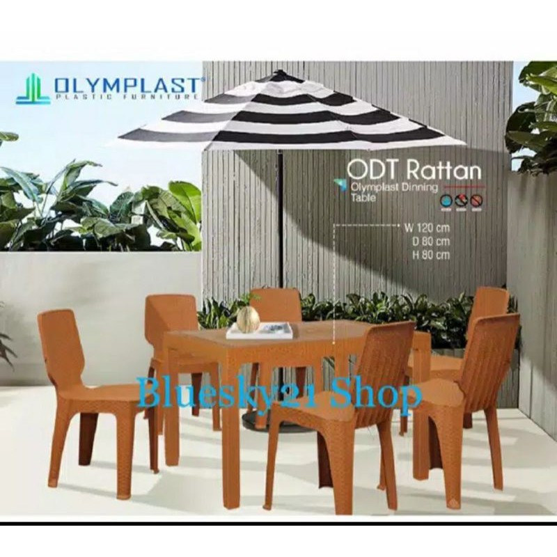 Meja Makan Panjang Plastik Anyaman Rotan Olymplast - Odt Rattan