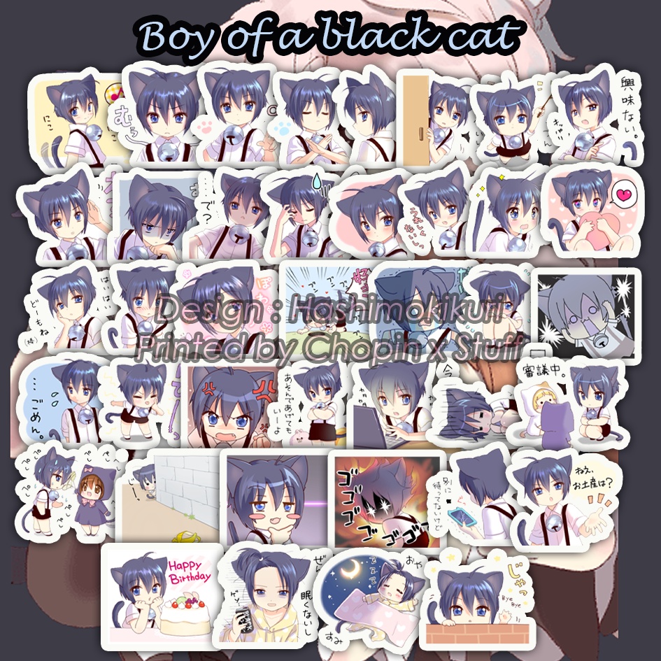 

Sticker Pack Waterproof Boy of a Black Cat Hashimokikuri / Stiker Cute Lucu Imut