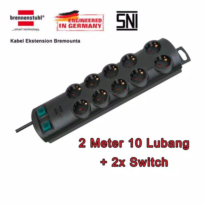 Stop Kontak Brennenstuhl 10lubang + 2saklar + kabel 2mtr