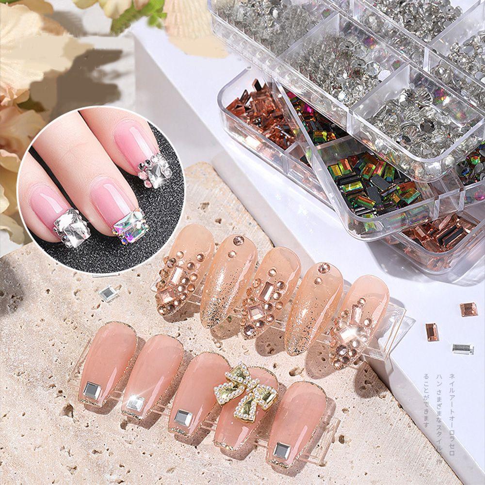 Augustina Nails Charms Glitter Shiny Manicure Aksesoris Multi Bentuk Mix Size Kristal 3D Dekorasi Kuku