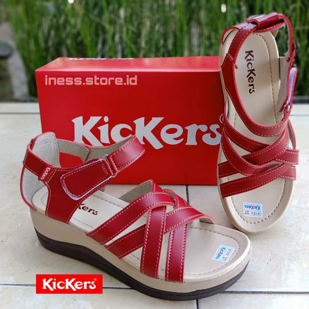 WEDGES SANDAL WANITA KICKERS HELLS KODE LET 02 MARON MURAH GROSIR