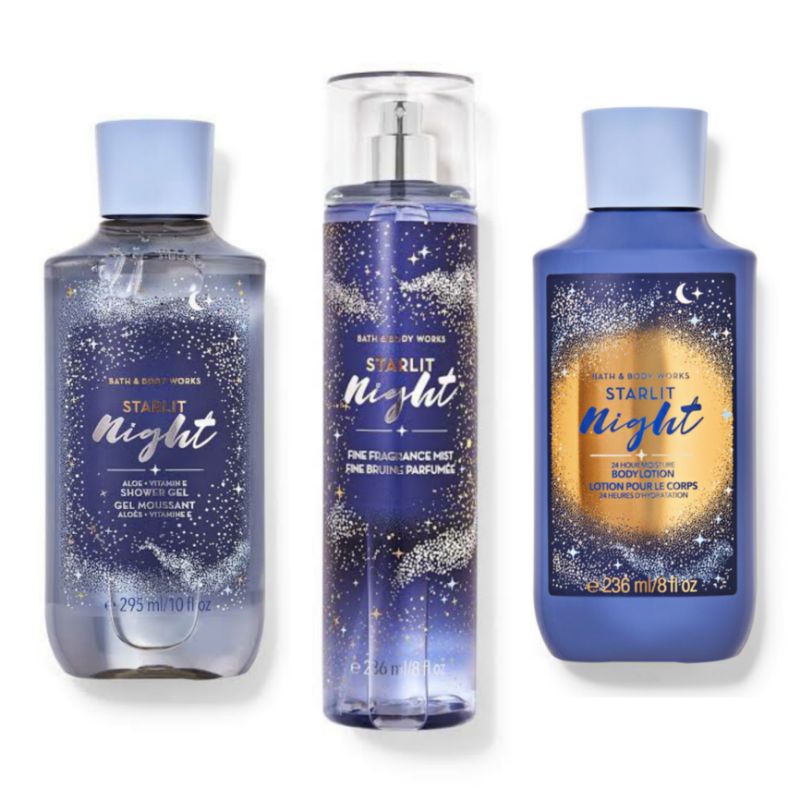 BATH &amp; BODY WORKS BBW STARLIT NIGHT SERIES MIST LOTION SHOWER GEL BODY CREAM HAND CREAM SHOWER GEL BODY CREAM LOTION MIST WASH WALLFLOWER ROOMSPRAY SCENTPORTABLE GENTLE GEL DEEP CLEANSING GENTLE FOAMING CREAMY LUXE