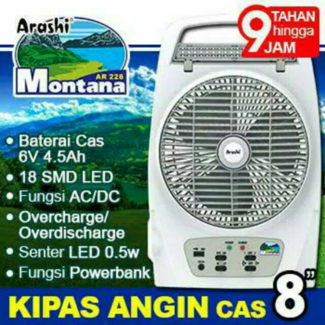 Kipas Emergency + Lampu + Senter + Powerbank Arashi Montana AR 228