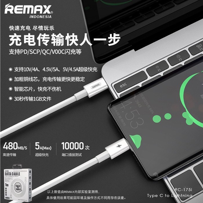 Remax Chaining Series RC -175i Type C to Lightning Cable Kabel Data