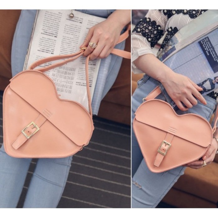 TAS TANGAN SELEMPANG WANITA LOVE HEARTY IMPORT UNIK PINK MUDA BOUTIQUE