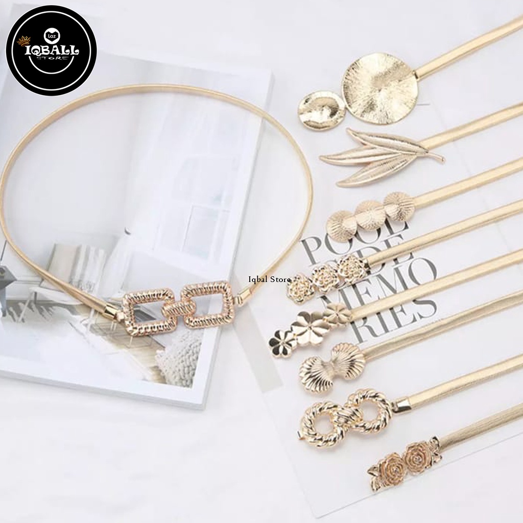 Sabuk Wanita Logam Elatis Motif Kepala Random / Belt Elastis Gesper Wanita Elastis Untuk Dress Kemej