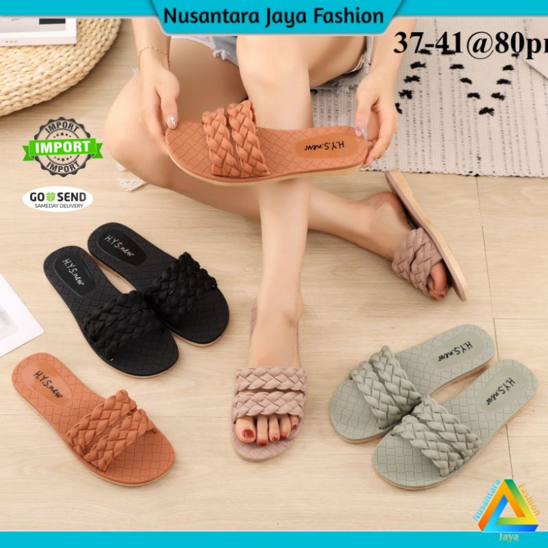 Sandal Slide Casual Wanita Strap 2 Jelly Import HYS 2132 2063