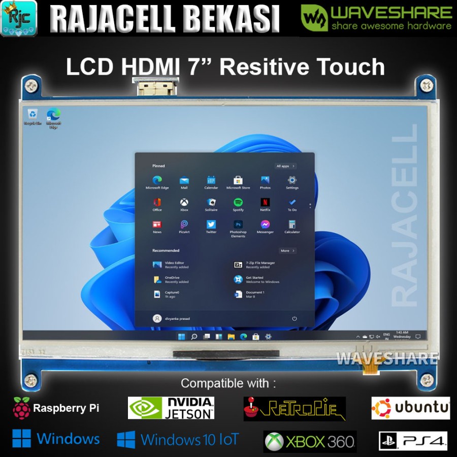 LCD WAVESHARE 7" 7 inch HDMI TFT LCD Resitive Touchscreen Raspberry