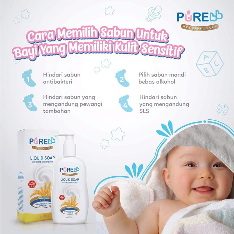 Pure Baby Liquid Soap 230ml (sabun bayi untuk kulit kering , sensitif, biang keringat) RECOMMENDED