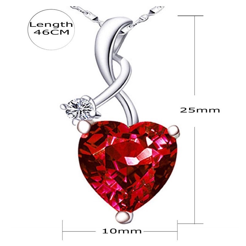 [Ready Stock]Fashion Inlaid Ruby Heart-Shaped Pendant Plated 925 Silver Sea Blue Gemstone Necklace