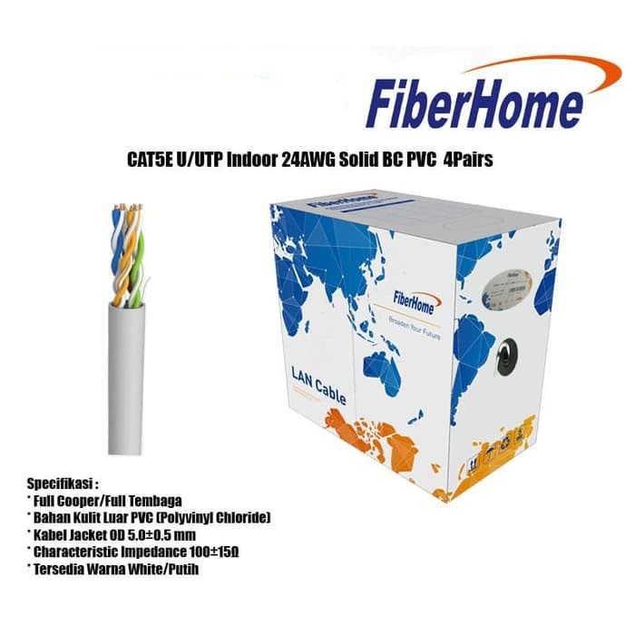 FiberHome Cable UTP Cat5e Kabel LAN 24AWG PVC Tembaga