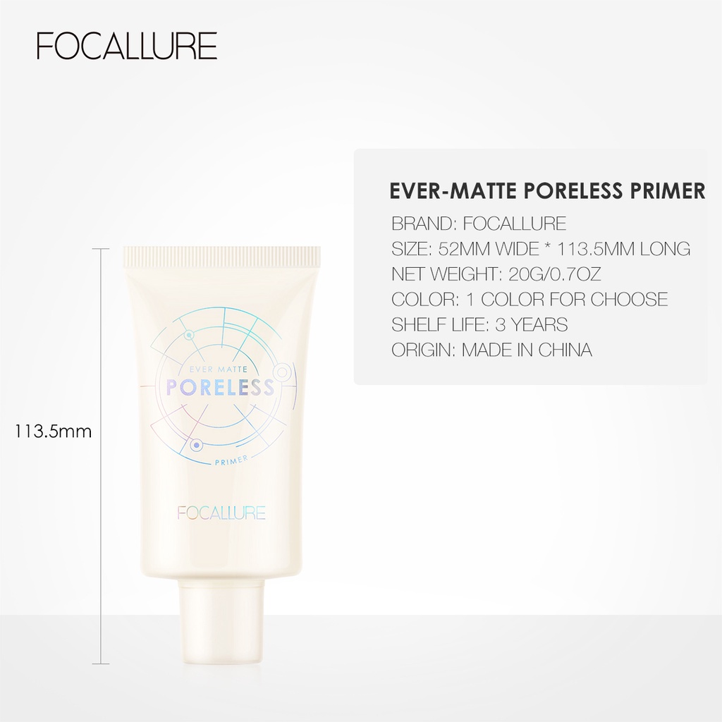 【BPOM】FOCALLURE Poreless Primer Cream Makeup Base -Ever Waterproof Matte Primer 20g FA268