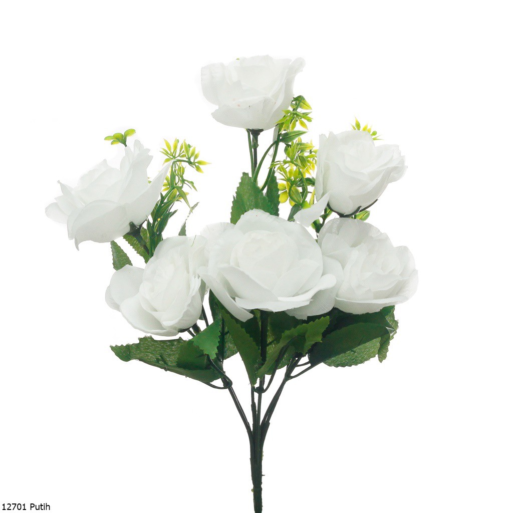 Bunga Plastik Mawar | Bunga Mawar Plastik Artifisial 6K 1270-Putih