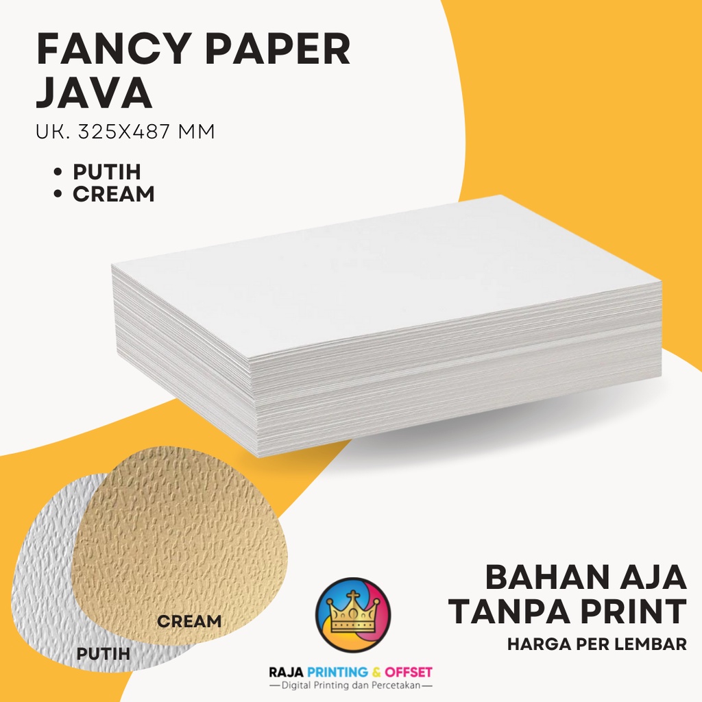 

KERTAS BAHAN FANCY PAPER JAVA PUTIH / KREM CREAM A3+ 325X487mm TANPA PRINT