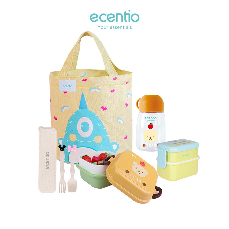 

Ecentio anak-anak lunch box Set/Kotak makan/lunch box+botol+tas bag+Sendok baby Feeding BPA FREE