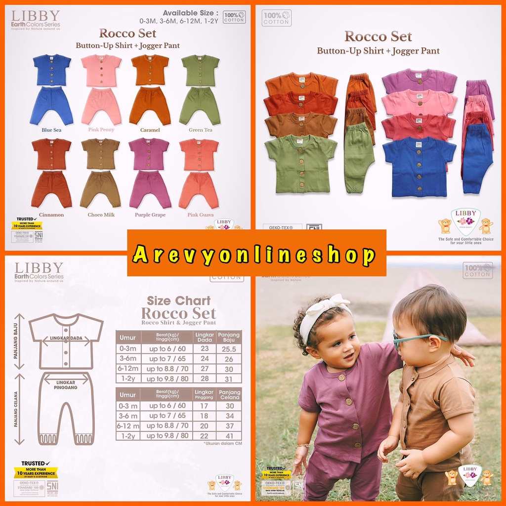 LIBBY EARTH ROCCO SET Baju Pendek Celana PANJANG 0-2 Tahun Newborn Arevyonlineshop Kado Bayi Baju Bayi