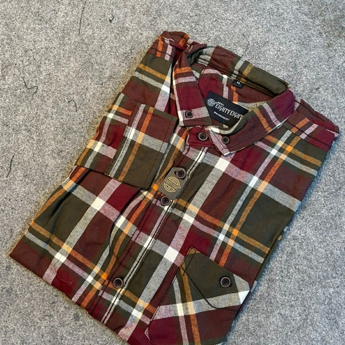 Kemeja pria (BISA COD)KEMEJA FLANEL PREMIUM EIGHTY EIGHT LENGAN PANJANG PRIA F3738 - T1, M putih len