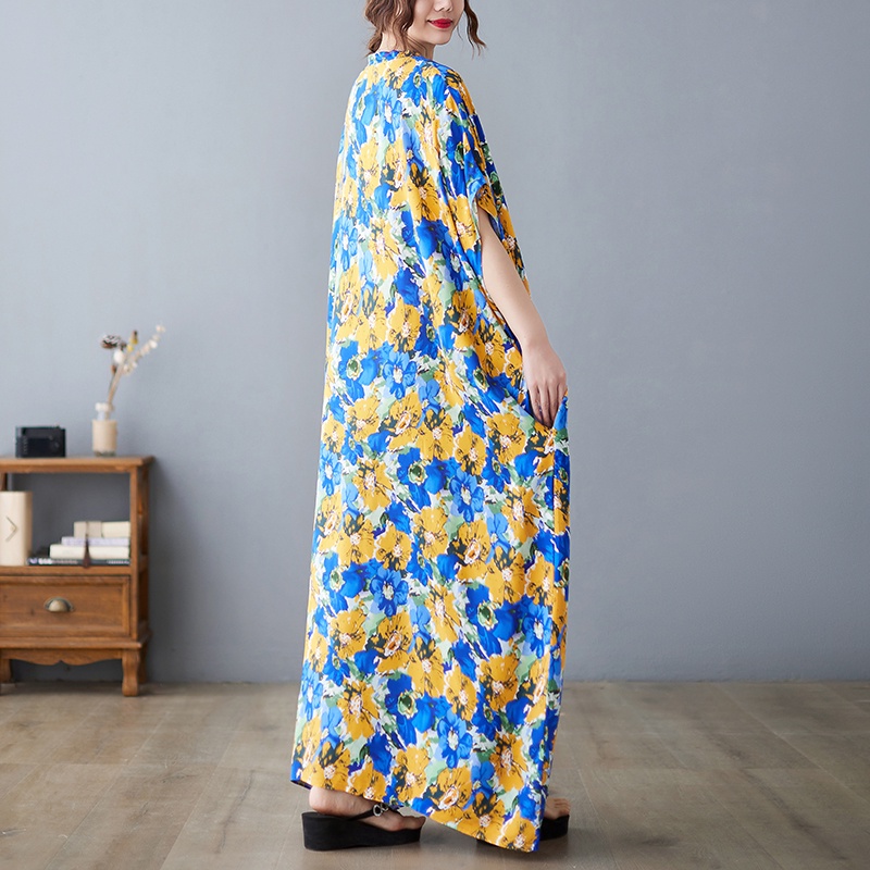 ⭐Dress oversize wanita dress besar motif bunga bunga biru kuning dress import