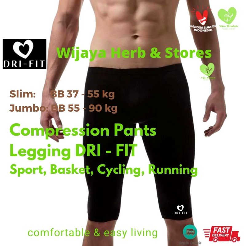 [SPORT] Compression Pants Legging Celana 3/4 Pria Celana Ketat Base Layer  Basket Gowes Olahraga Legging Pria Size Slim &amp; Jumbo