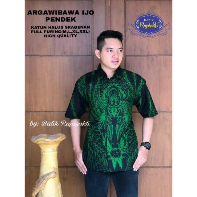 Batik Solo ARGAWIBAWA IJO Pendek Kemeja Pria Katun Halus Sragenan Full Furing