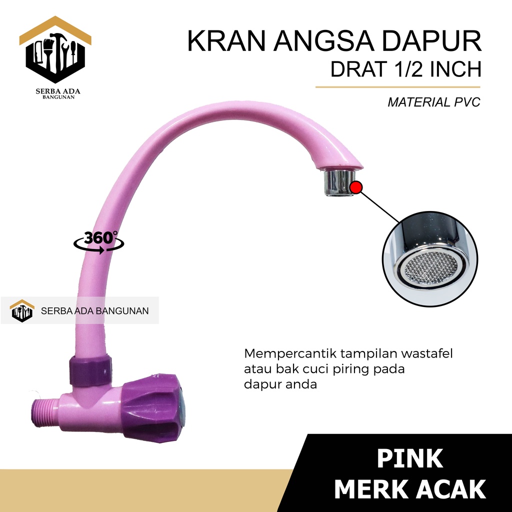 KRAN CUCI PIRING LEHER ANGSA PVC WARNA WARNI BERKUALITAS AIR TEMBOK 1/2 INCH PLASTIK KUAT