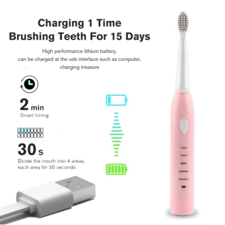 Sikat Gigi Elektrik Electric Toothbrush USB Charger Sonic Vibration Sikat Gigi