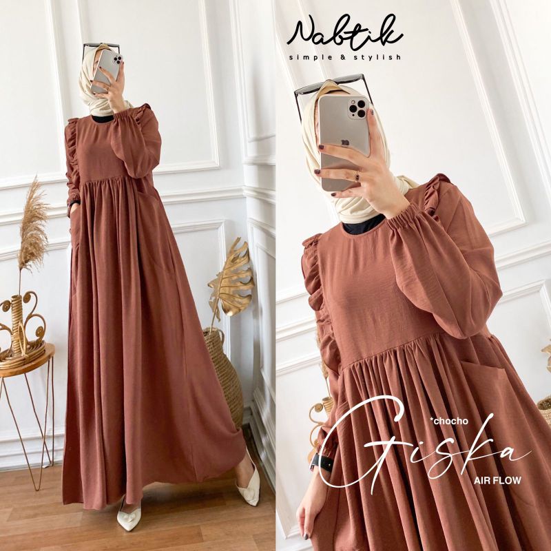 Restokk Neww warna baru  gamis muslimah Giska Bahan AIR flow  terbaru original by nabtik