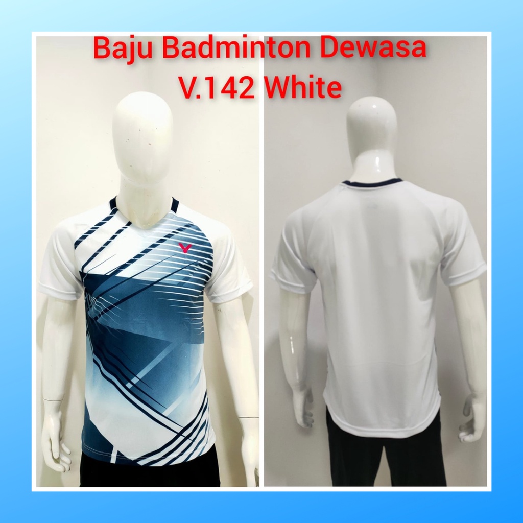 Kaos bulutangkis pria baju badminton atasan olahraga jersy wanita dewasa t-shirt outfit seragam kostum jersey casual suit pakaian jarsey oblong apparel sport jersi sudirman thomas uber cup bulu tangkis V142 putih polos