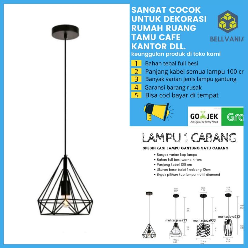 LAMPU GANTUNG HIAS MINIMALIS DEKORASI RUANG 1 CABANG