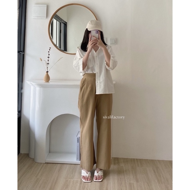 SIVALI Kulot Linen Highwaist 2249 - Cullote Pants | Wide Leg Cullotes | Celana Kulot Wanita