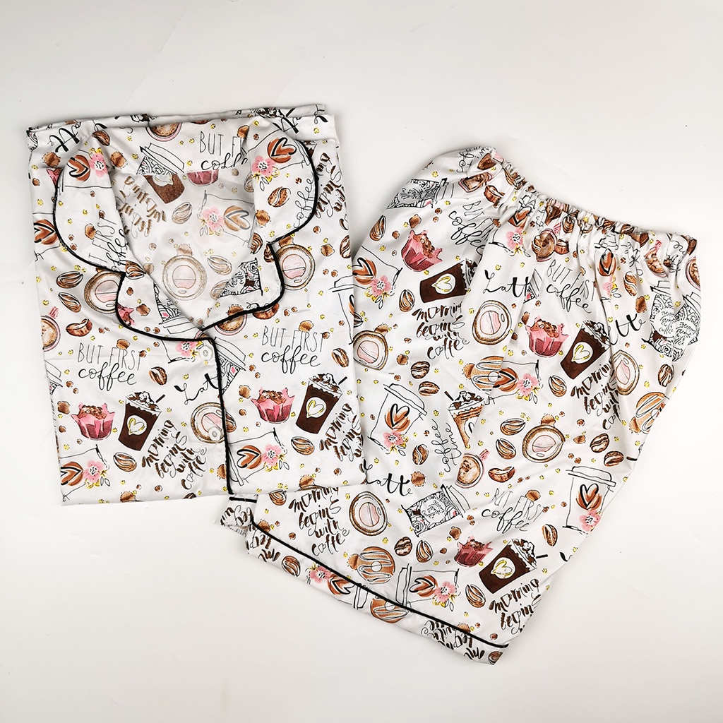Setelan Piyama Dewasa Celana Pendek Lengan Pendek Hotpant All Size-HPL JCO WHITE
