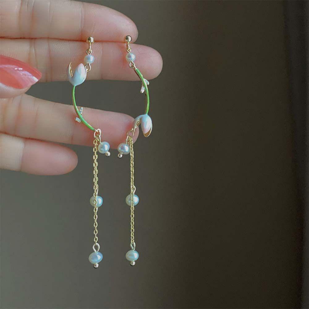 Mxbeauty Kalung Bunga Trendi Manis Asimetris Manik-Manik Mutiara Choker Gadis Gaya Korea Necklace