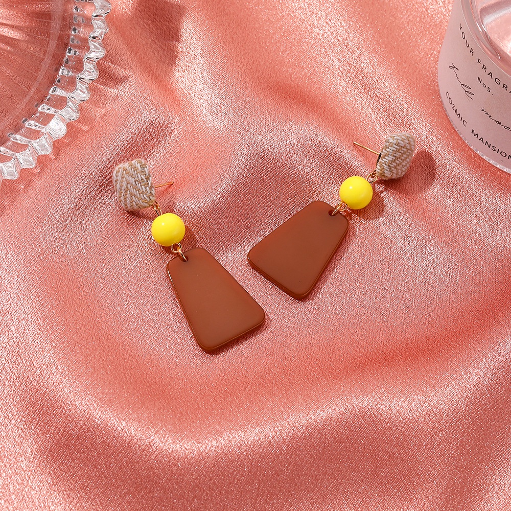 【CandyCat】Ins anting-anting wanita liontin bentuk geometris Anting jahitan tenunan Houndstooth-7