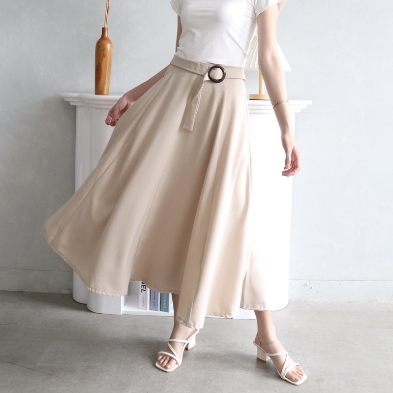 MSMO Juliet Long Skirt Belt / Rok Wanita / Skirt-Beige