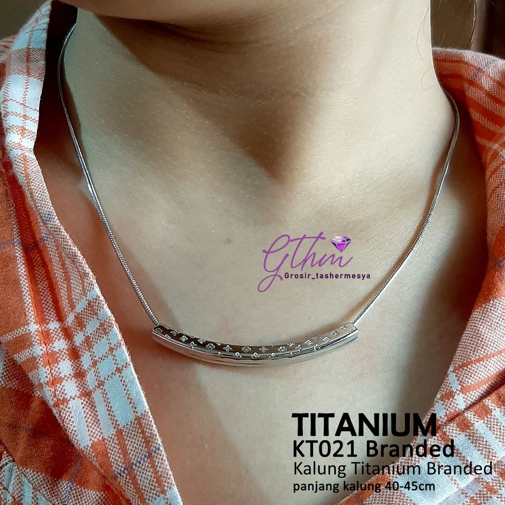 kalung titanium wanita modern plat lv mewah seperti emas asli kt021 rosegold, silver