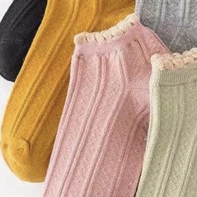 [COD] Kaos Kaki Wanita Import Motif Garis Renda Kaos Kaki Polos Cantik dengan Aksen Renda Ala Korea Kaos Kaki Semata kaki Ankle Shock-Pink