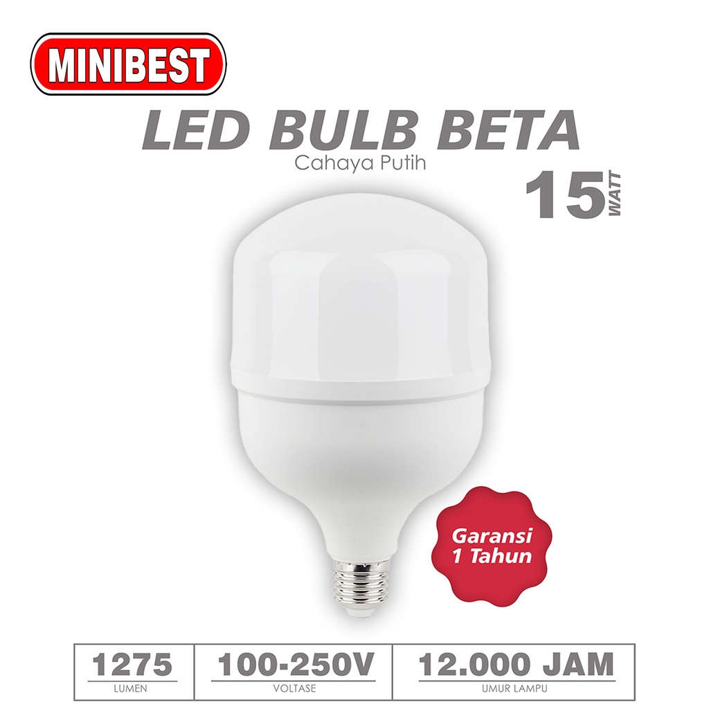 MINIBEST Lampu LED BETA Cahaya Putih, bohlam Bergaransi 1 Tahun 15-20 WATT