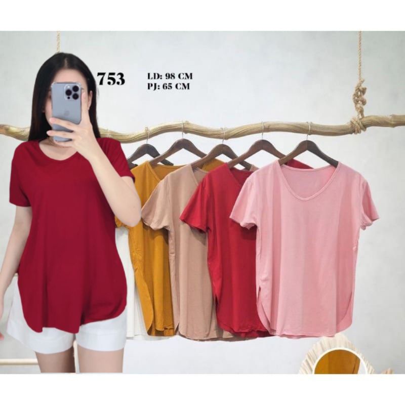 Baju Atasan Kaos Polos Belah Pendek Blus Wanita Spandex Rayon