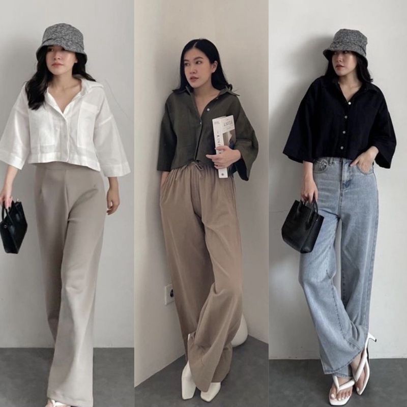 KEMEJA CROP LINEN OUTFIT kemeja crop terlaris