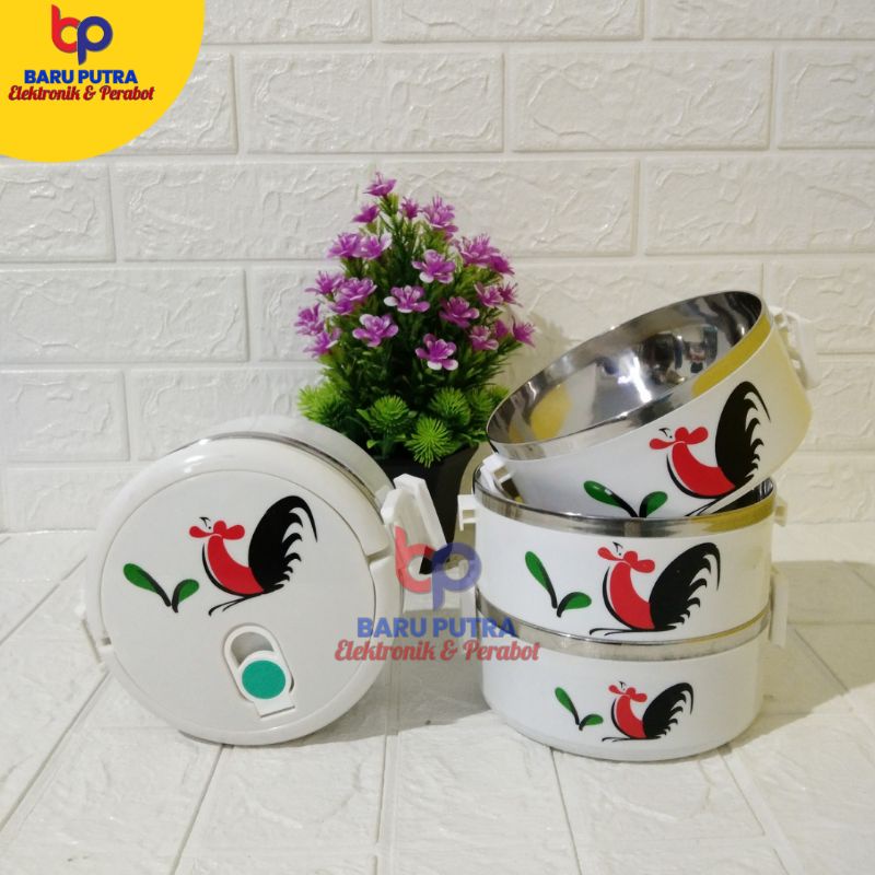 Rantang 4 Susun / Lunch Box / Crystal Dating Food Carrier Motif Ayam Jago